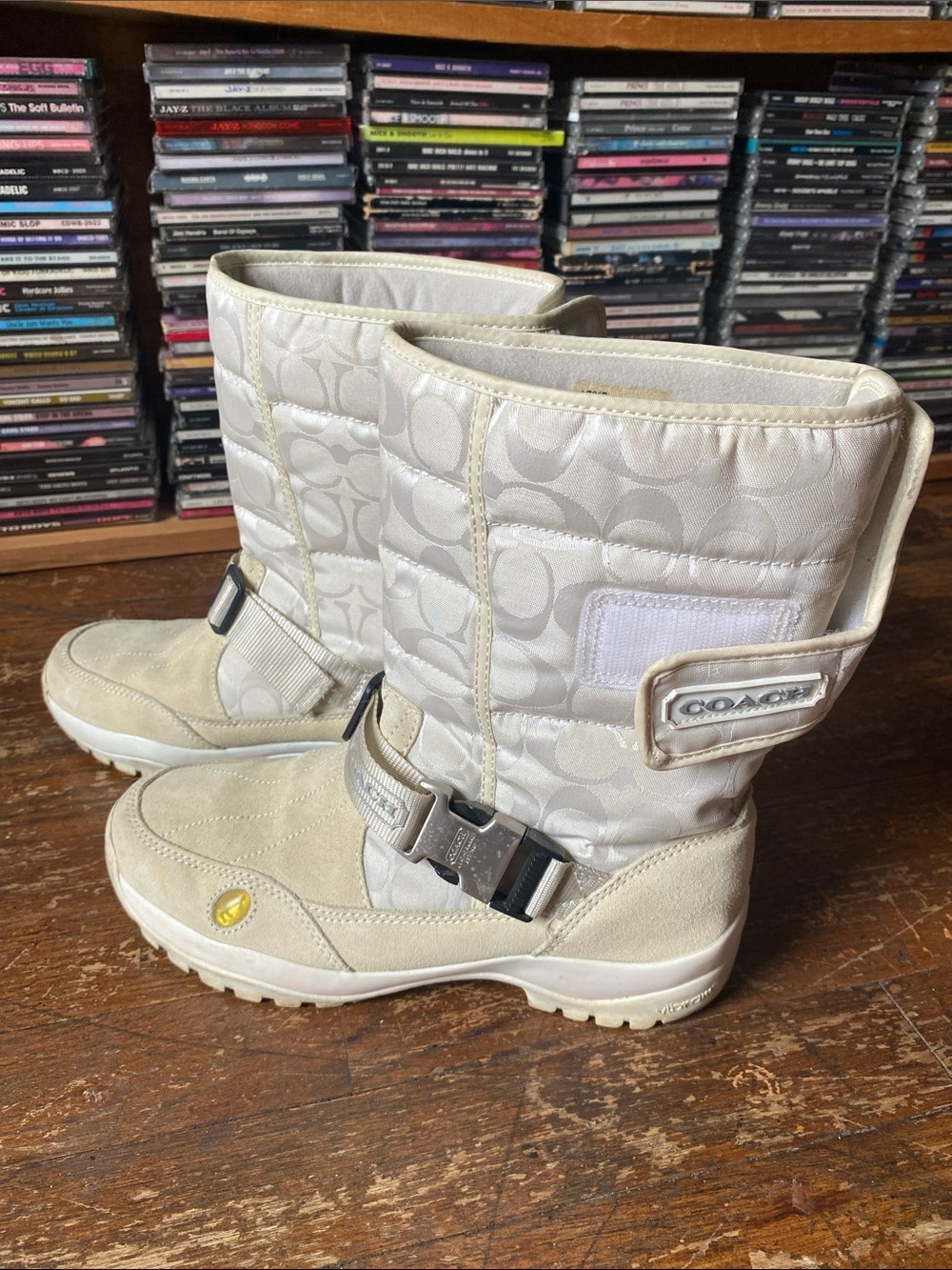 COACH Women's Cream Quilted Mid-Calf Winter Boots Size 8.5